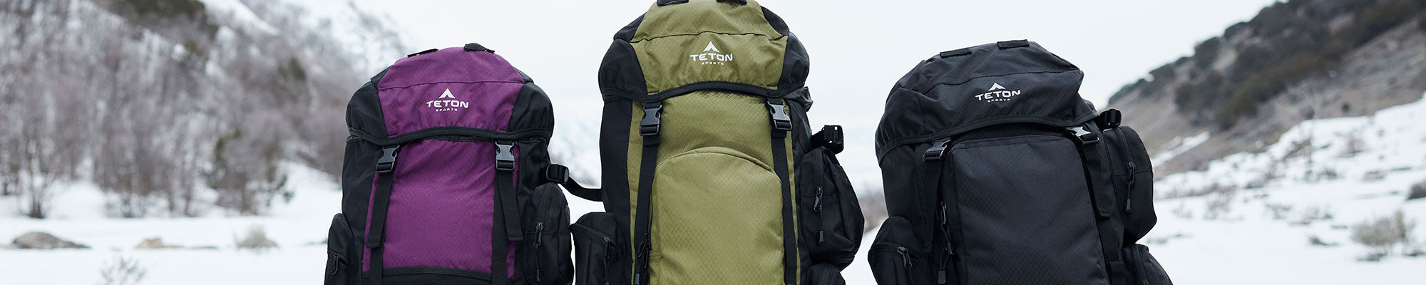 TETON Sports Scout & Explorer backpacks in a snowy setting.