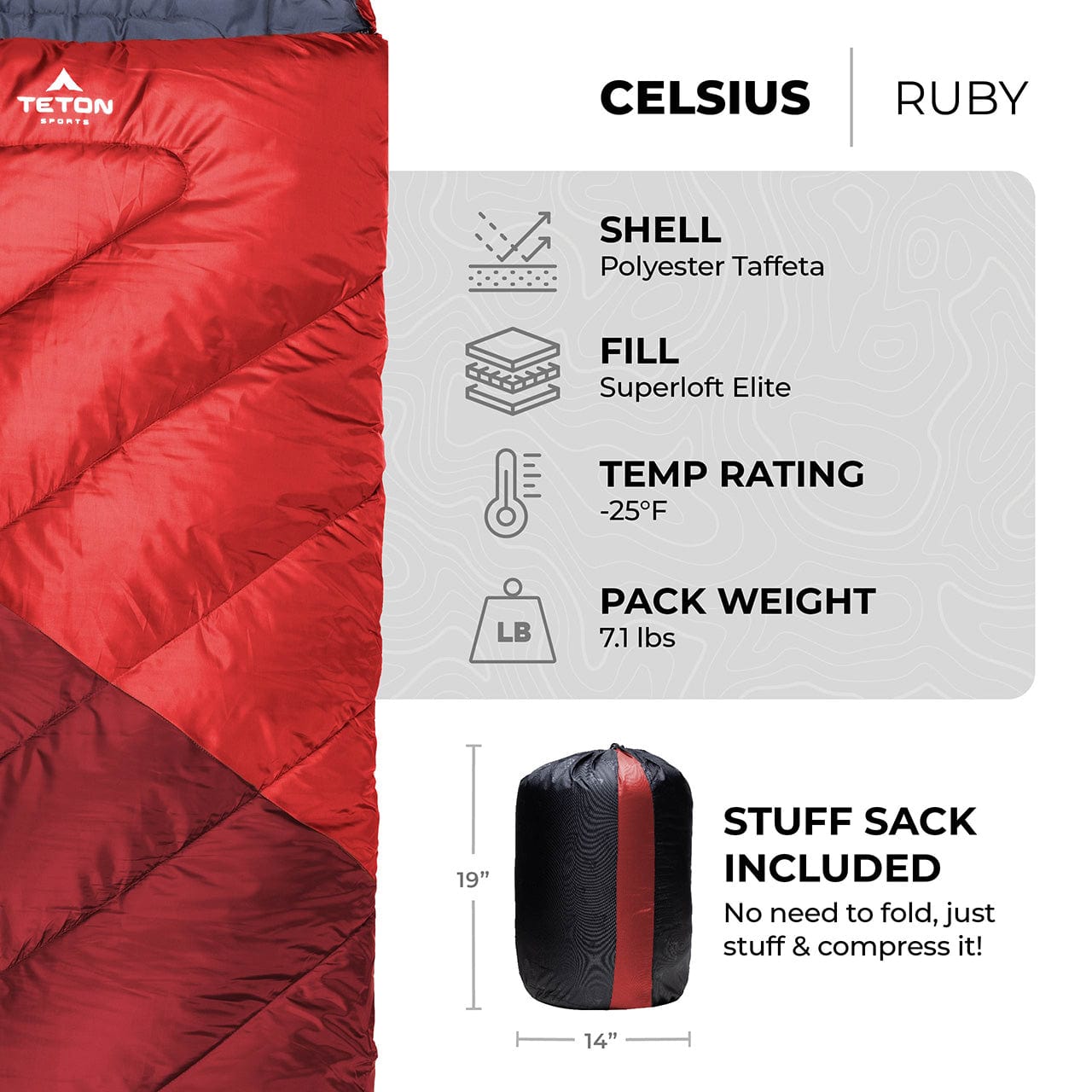 TETON Sports Celsius -25°F Sleeping Bag Ruby 10073S