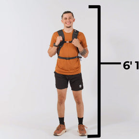A man wears a TETON Sports Oasis 18L Hydration pack on camera.