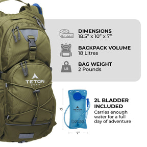 TETON Sports Oasis 18L Hydration Pack with 2L Bladder